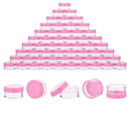 60Pcs 3 Gram Plastic Cosmetic Containers with Lids for Lotion Creams Toners Lip Balms Makeup Samples Jars BPA free (3g-60pcs pink)