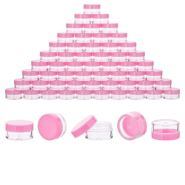60Pcs 3 Gram Plastic Cosmetic Containers with Lids for Lotion Creams Toners Lip Balms Makeup Samples Jars BPA free (3g-60pcs pink)