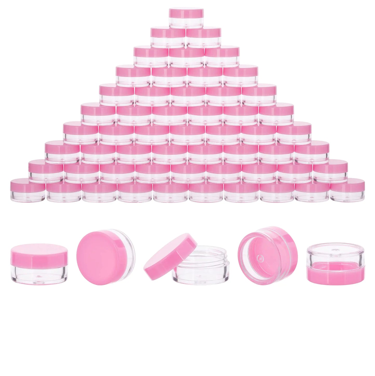 60Pcs 3 Gram Plastic Cosmetic Containers with Lids for Lotion Creams Toners Lip Balms Makeup Samples Jars BPA free (3g-60pcs pink)