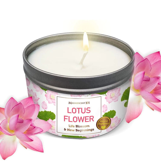Magnificent 101 Long Lasting Lotus Flower Aromatherapy Candle | 6 Oz - 35 Hour Burn Time | ‎Sage & Bergamot Scented Soy Wax Smudge Candle for New Beginnings Purification & Manifestation